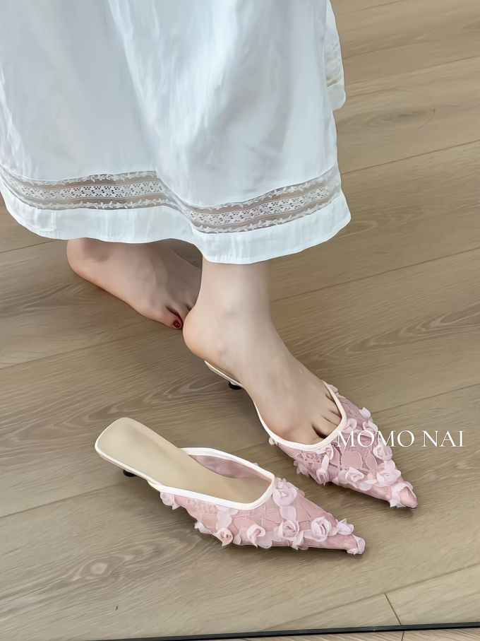 低帮 一脚蹬 中口鞋 蕾丝 
