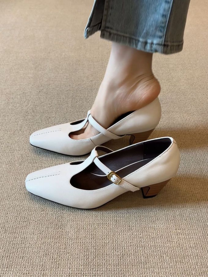 方头 袢扣 中口鞋 皮革 