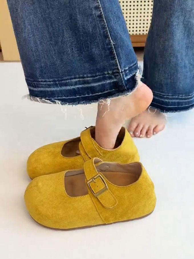 平底 袢扣 中口鞋 皮革
