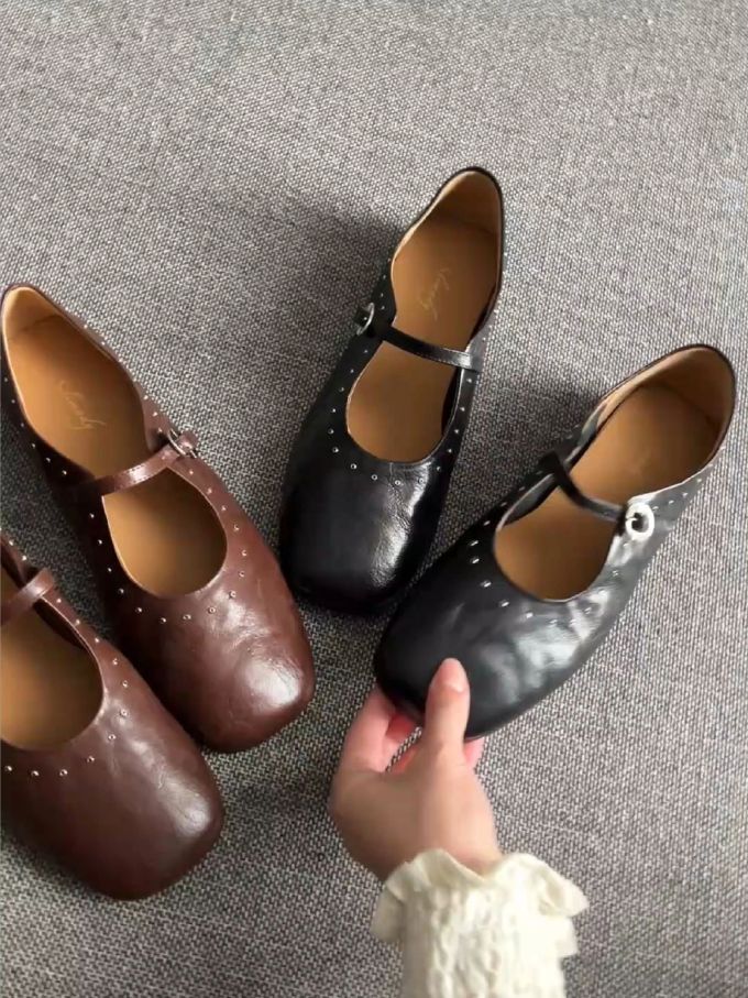 圆头 袢扣 中口鞋 皮革 