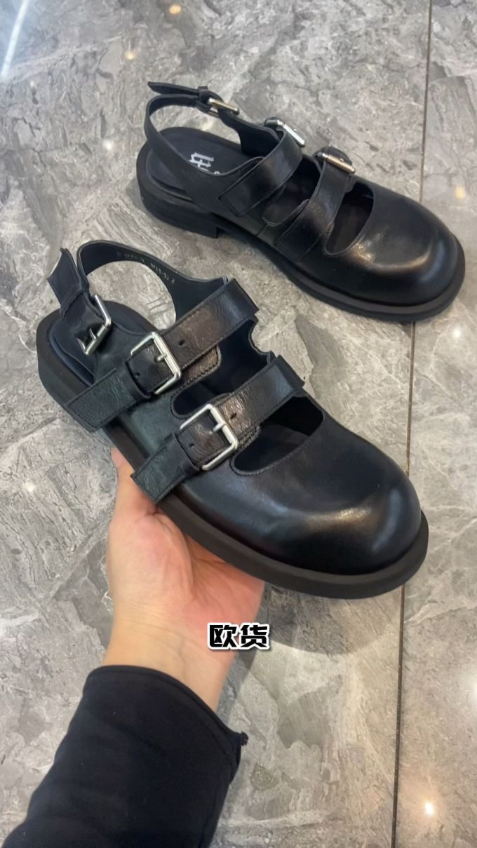 圆头 插扣 袢扣 中口鞋 皮革 