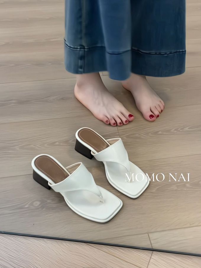 粗跟 无帮 皮革 