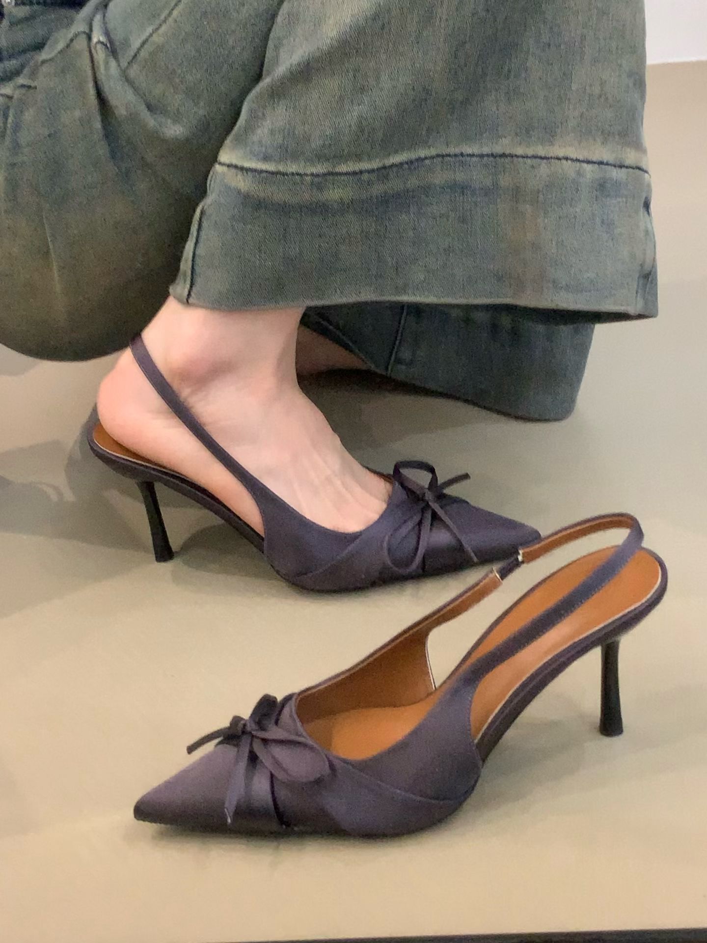 中跟 细跟 尖头 无帮 浅口鞋 网纱  - VALI鞋履AI设计主图