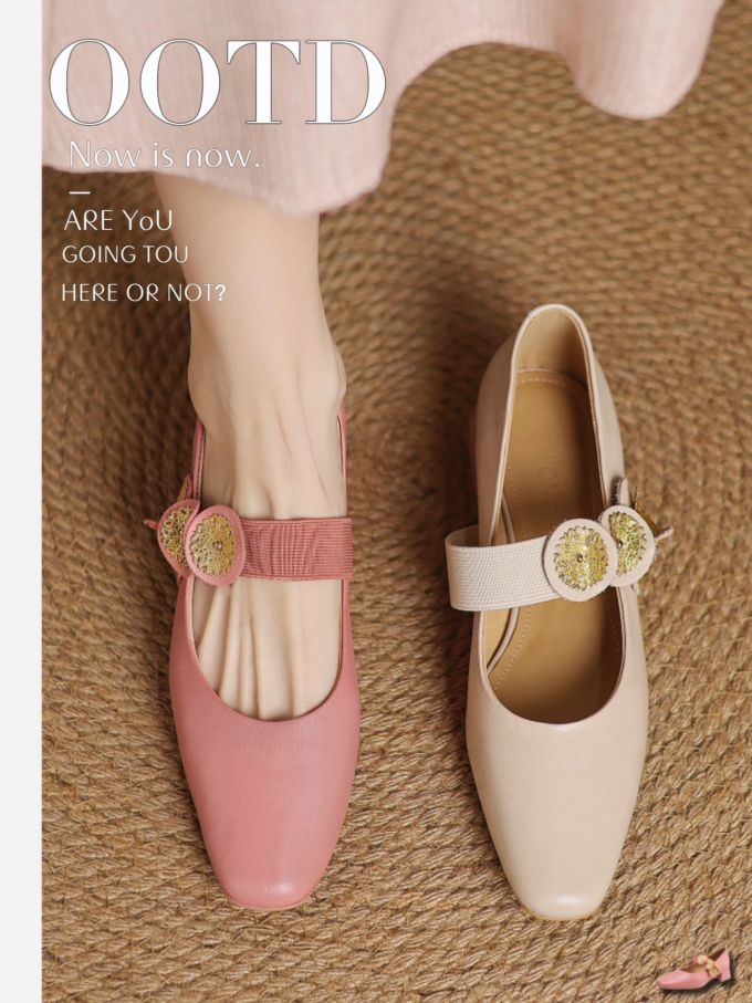 尖头 袢扣 浅口鞋 皮革 