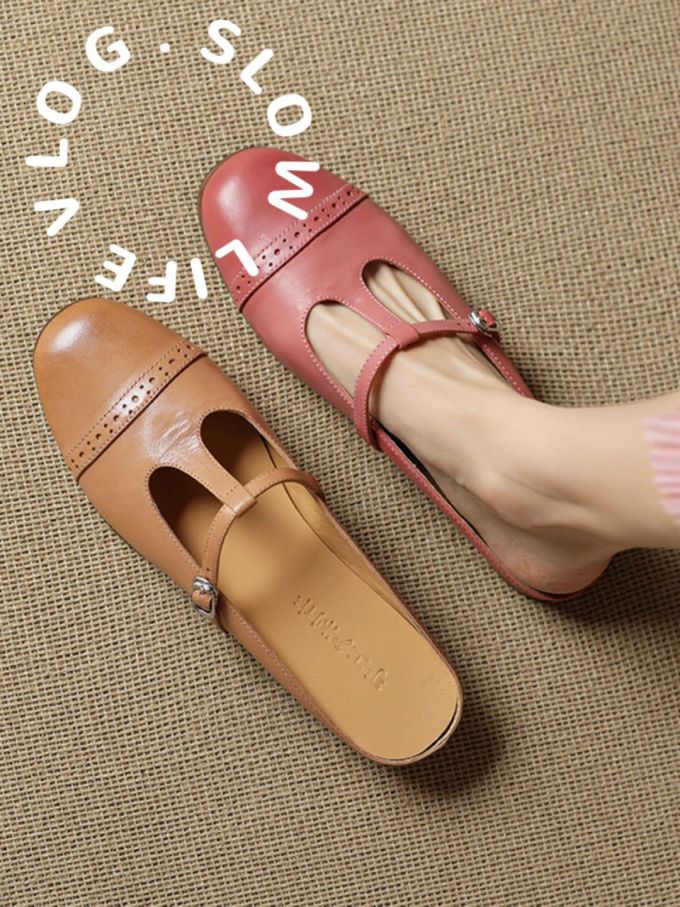 圆头 袢扣 中口鞋 皮革 