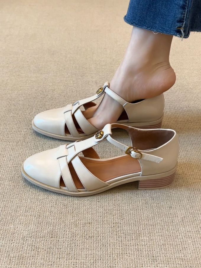 圆头 袢扣 中口鞋 皮革 