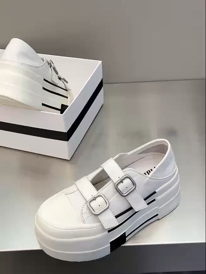 厚底 圆头 袢扣 中口鞋 皮革 