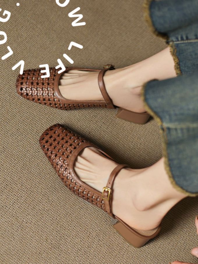 方头 袢扣 中口鞋 皮革 