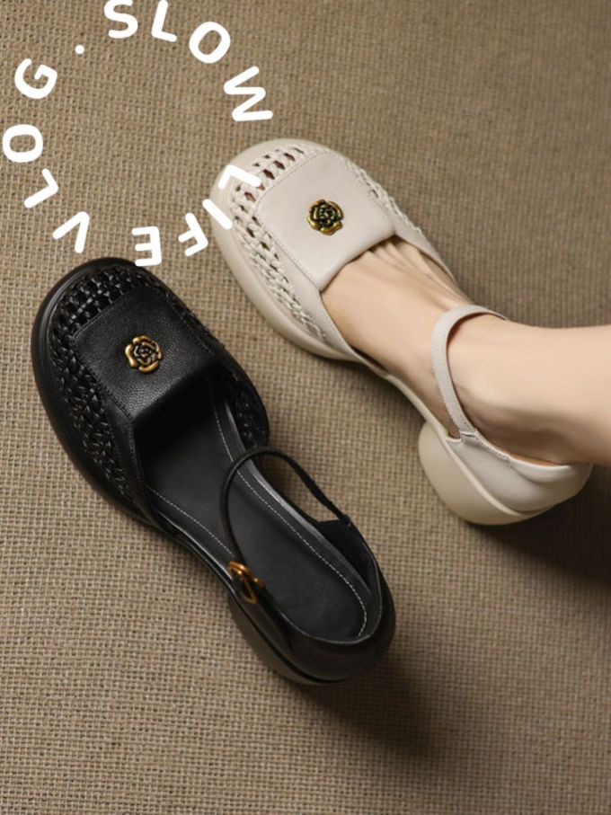 圆头 低帮 袢扣 中口鞋 皮革 