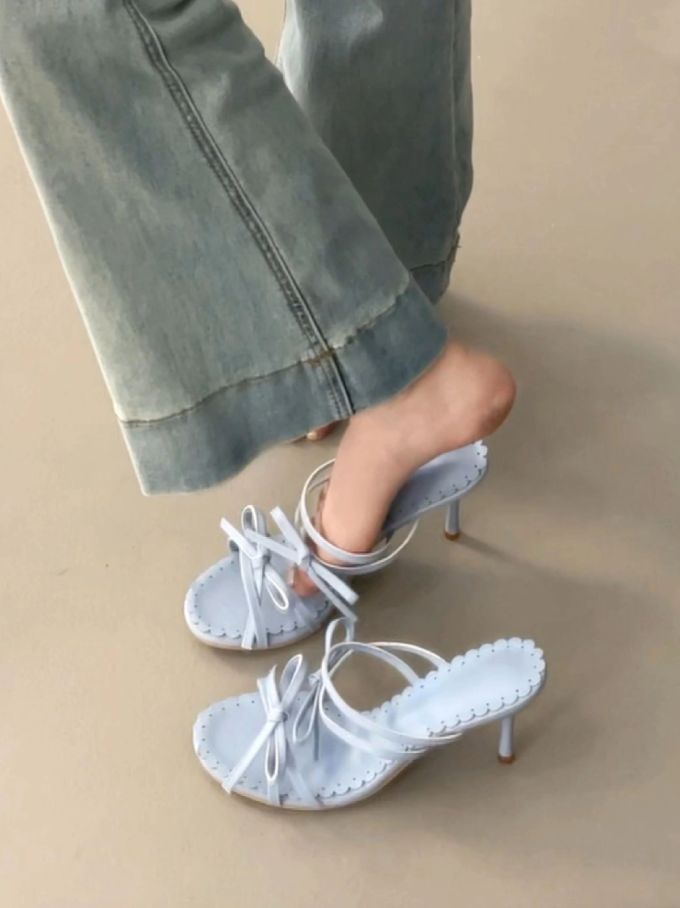 细跟 无帮 皮革 