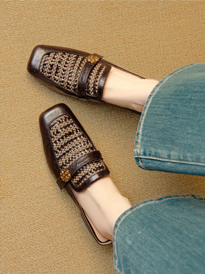 方头 无帮 深口鞋 毛呢 