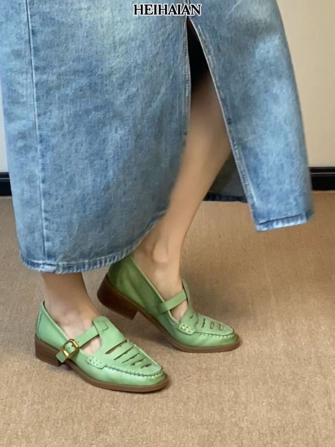 圆头 中口鞋 皮革 