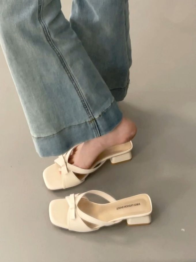 粗跟 无帮 皮革 