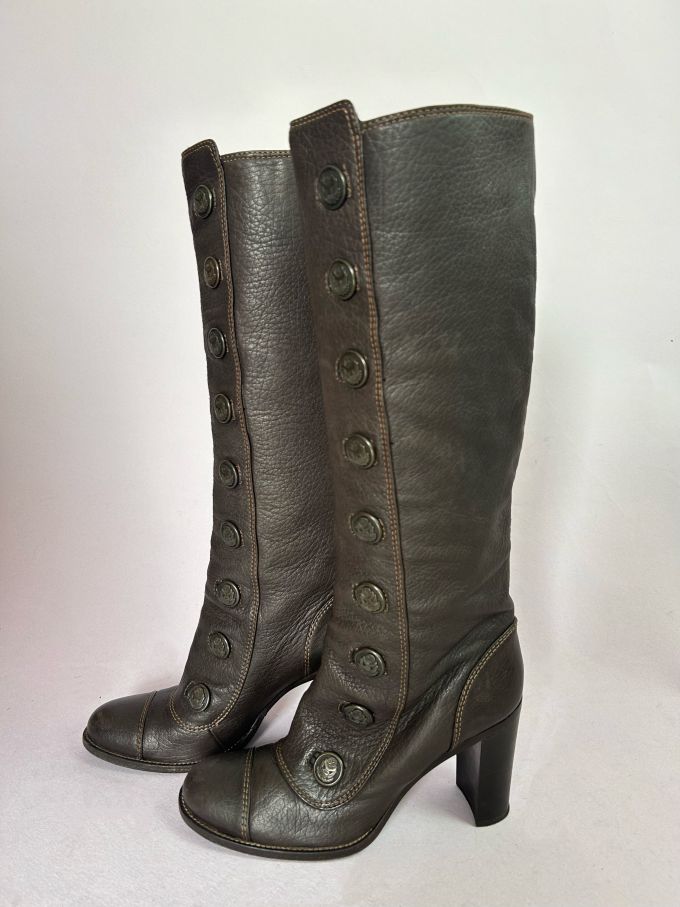 中跟 粗跟 圆头 皮革 拉链 