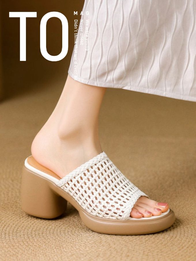 中跟 粗跟 无帮 网面 