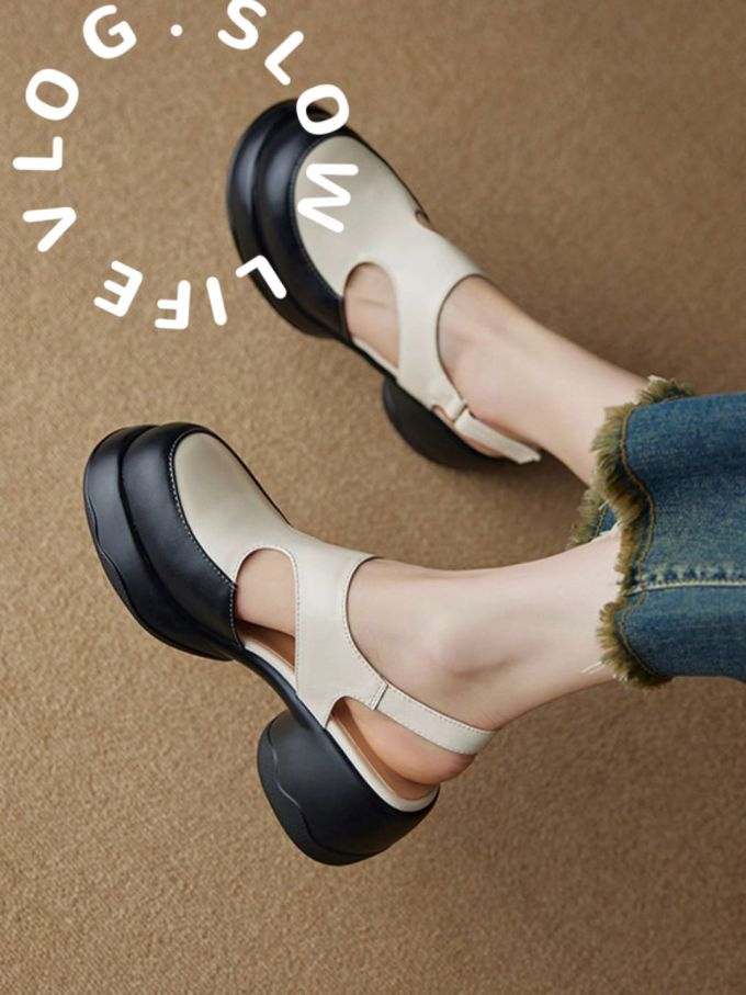 厚底 圆头 中口鞋 皮革 