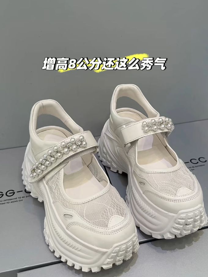 厚底 圆头 中口鞋 蕾丝 魔术贴 