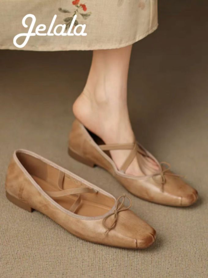 圆头 一脚蹬 浅口鞋 皮革 