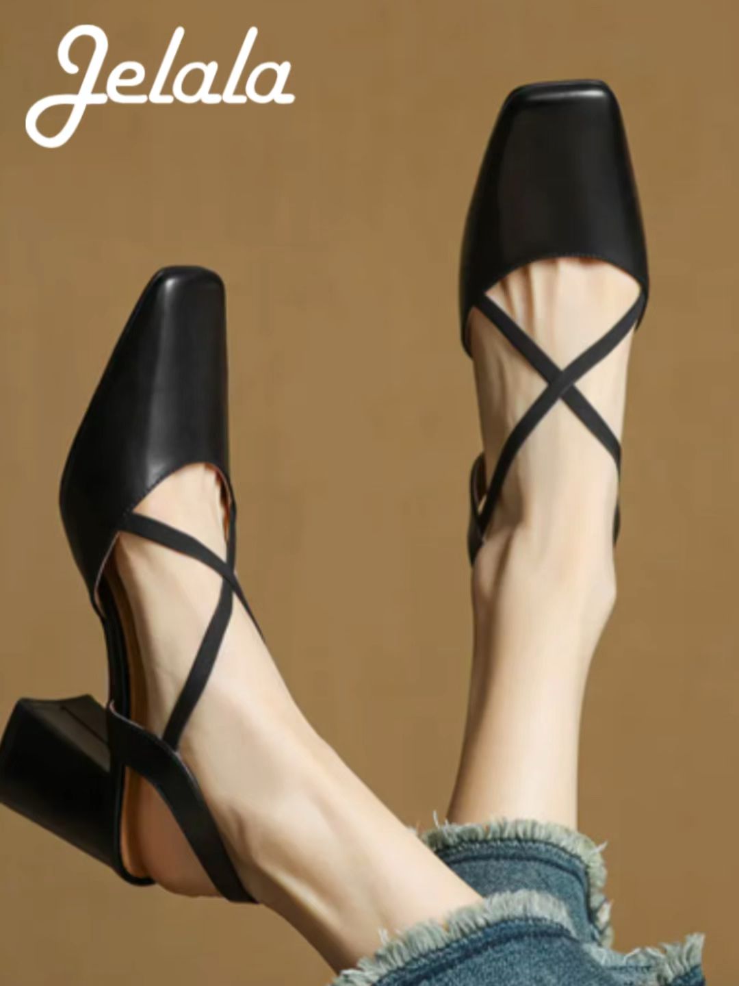 粗跟 无帮 皮革  - VALI鞋履AI设计主图