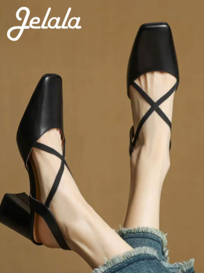 粗跟 无帮 皮革 