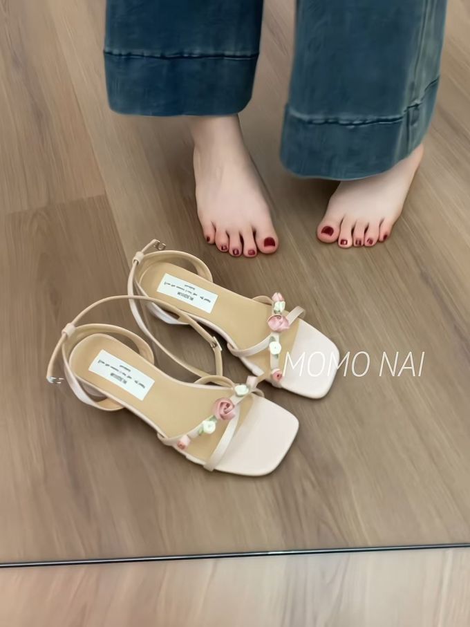 粗跟 无帮 皮革 