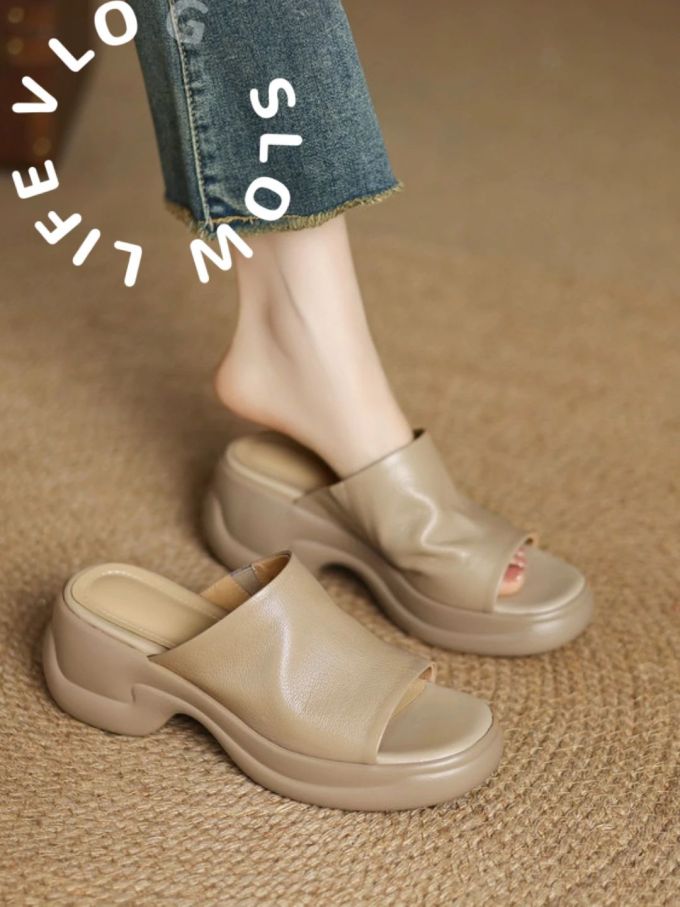 厚底 无帮 皮革 