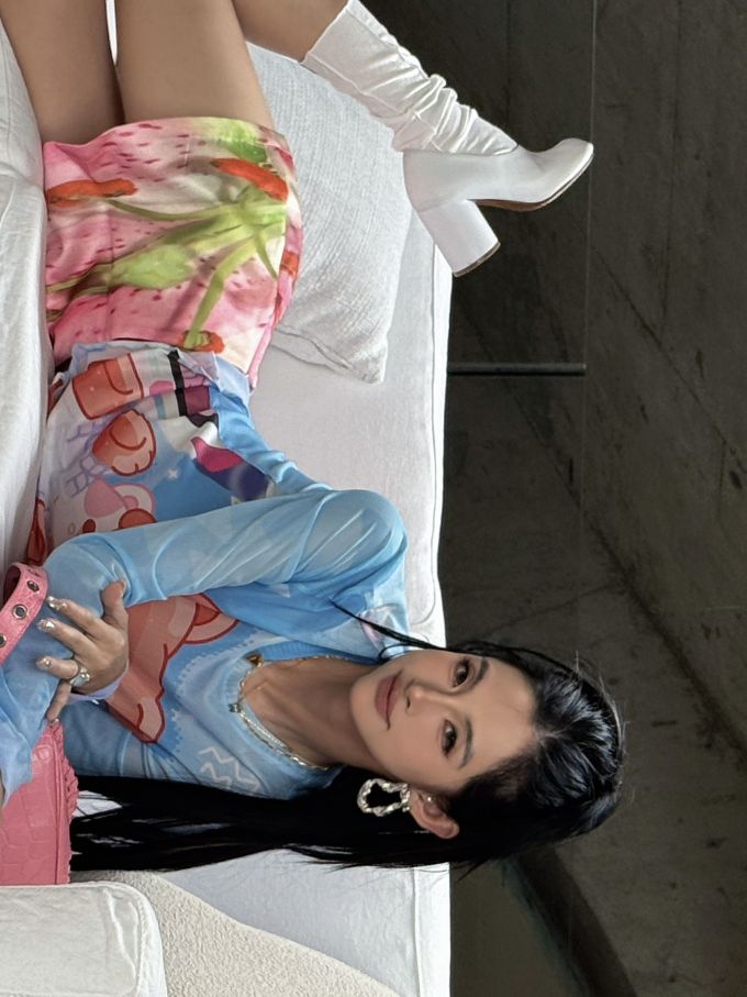圆形领 中长袖 基础袖 满印&循环 印花 暗灰蓝色 洗水蓝 Y2K 辣妹 
