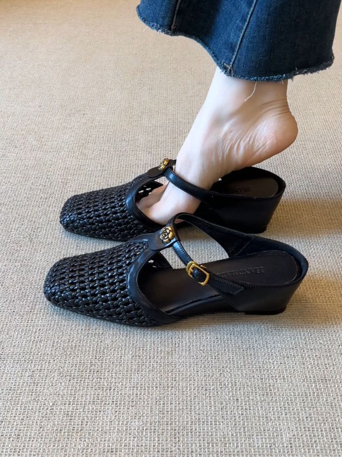 圆头 袢扣 中口鞋 皮革 