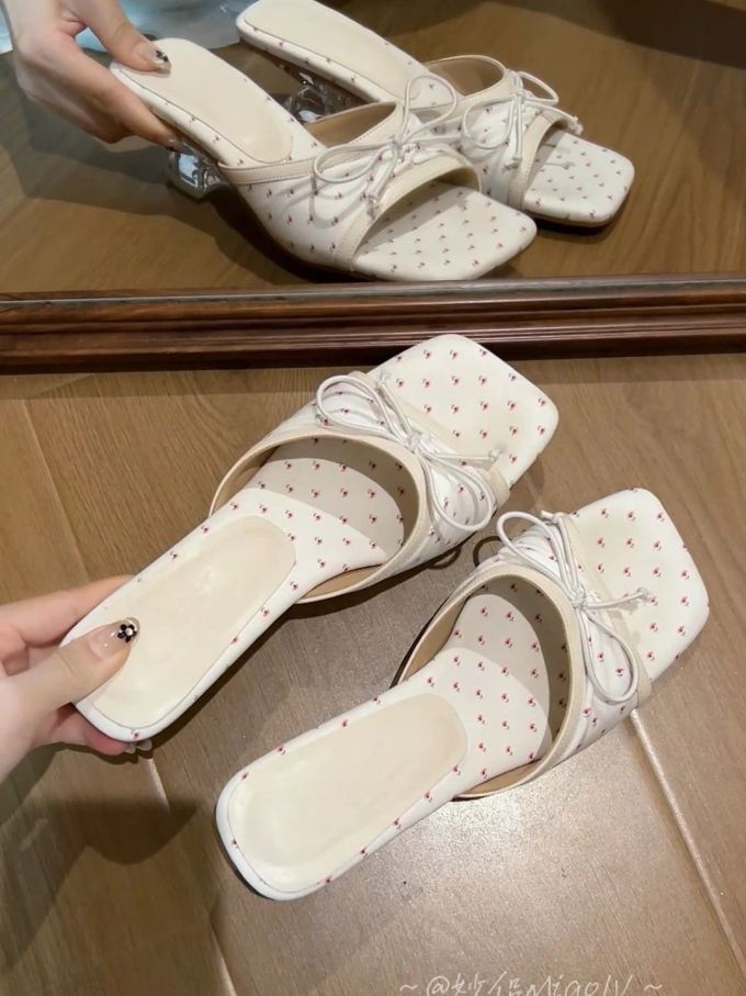 方头 中口鞋 网纱 