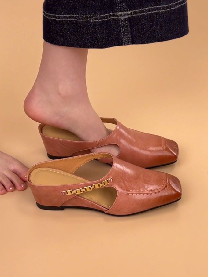 方头 中口鞋 皮革 