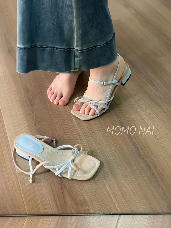 粗跟 无帮 皮革 