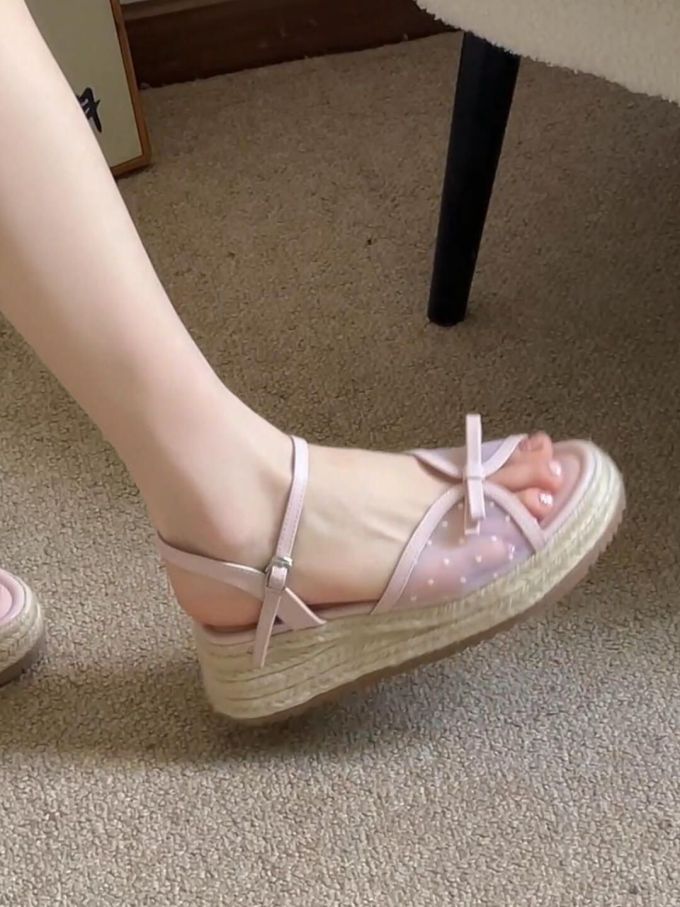 坡跟 无帮 皮革 