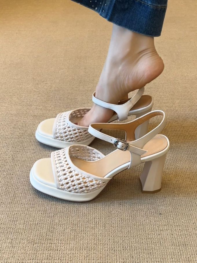 高跟 粗跟 无帮 袢扣 