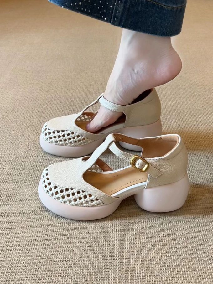 圆头 袢扣 中口鞋 皮革 