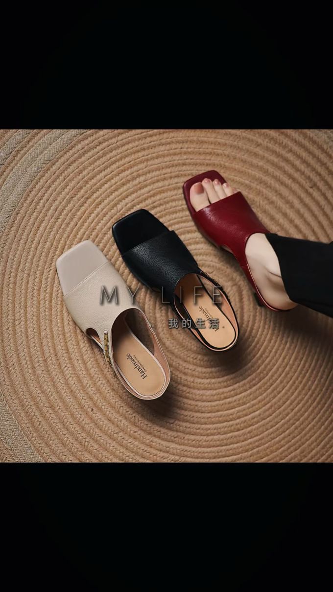 方头 无帮 中口鞋 皮革 