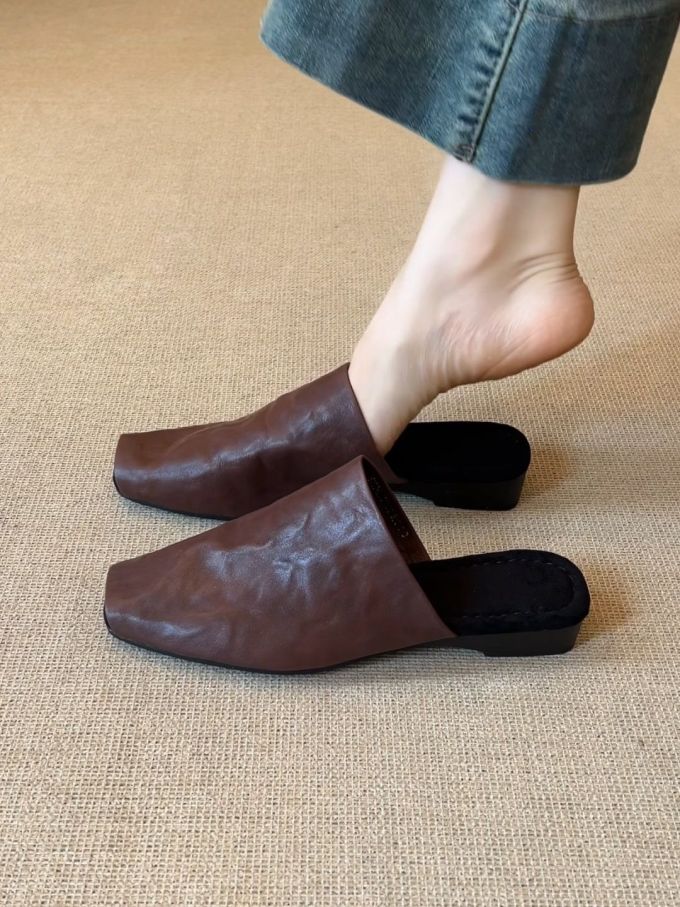 粗跟 无帮 皮革