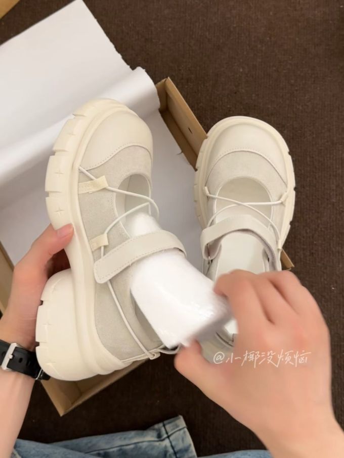 厚底 圆头 中口鞋 皮革 魔术贴