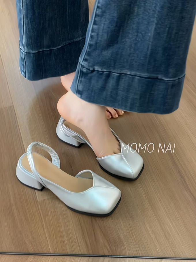 低跟 粗跟 无帮 皮革 