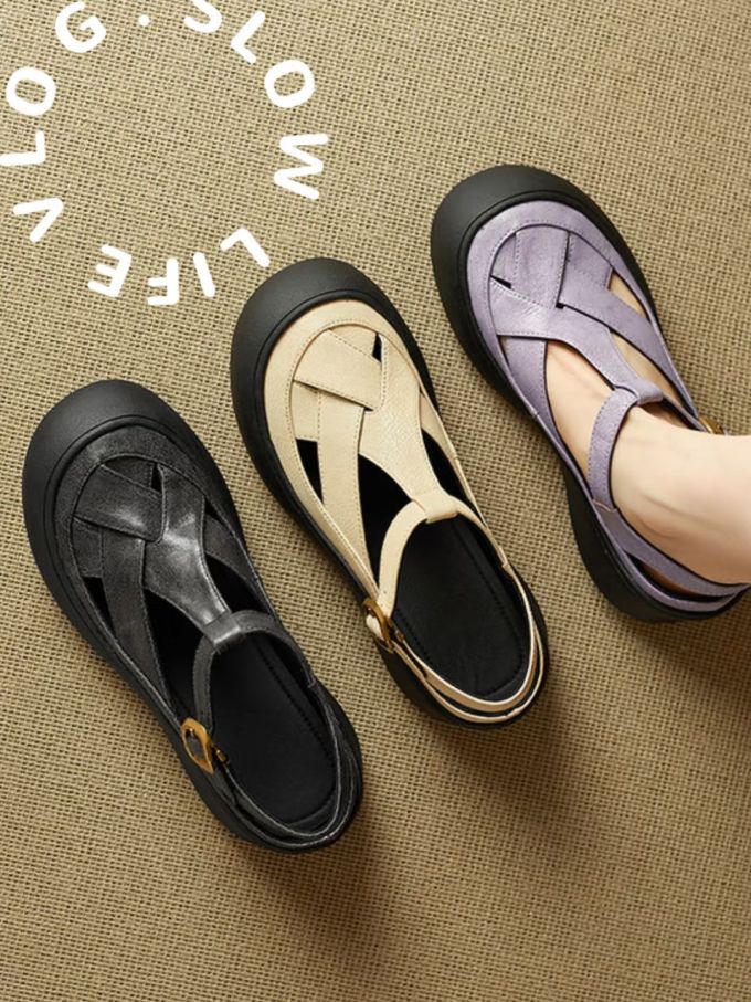 圆头 袢扣 中口鞋 皮革 