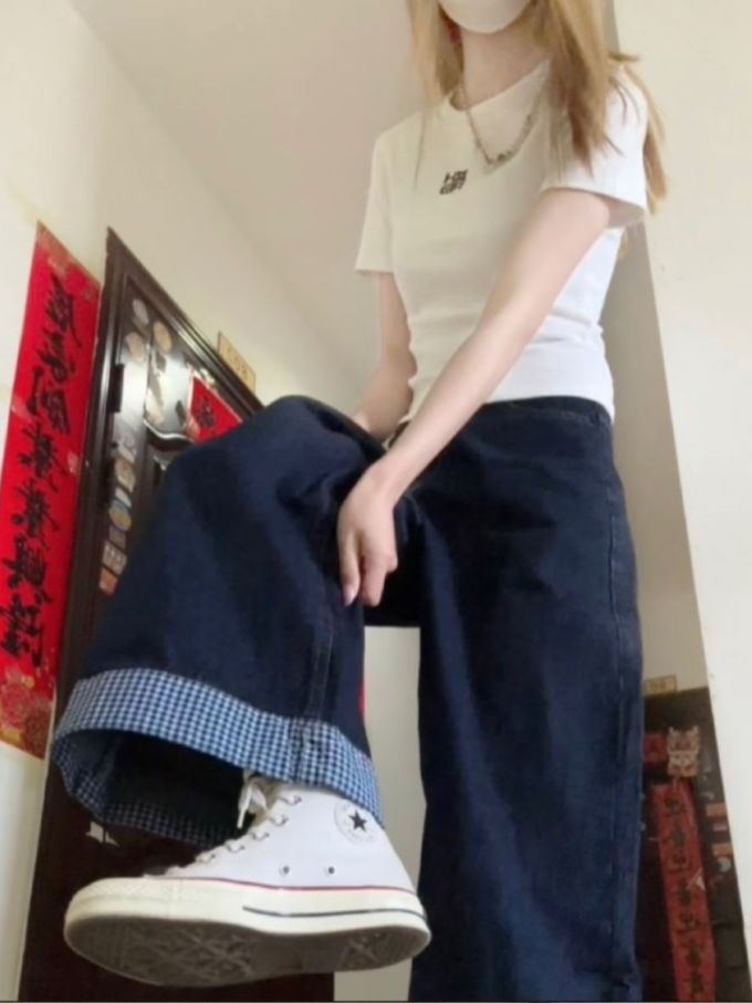 牛仔面料 A型 满印&循环 洗水 深蓝黑色 韩系休闲 休闲