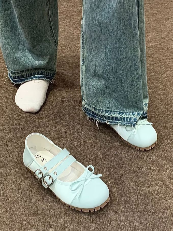 圆头 袢扣 中口鞋 皮革 