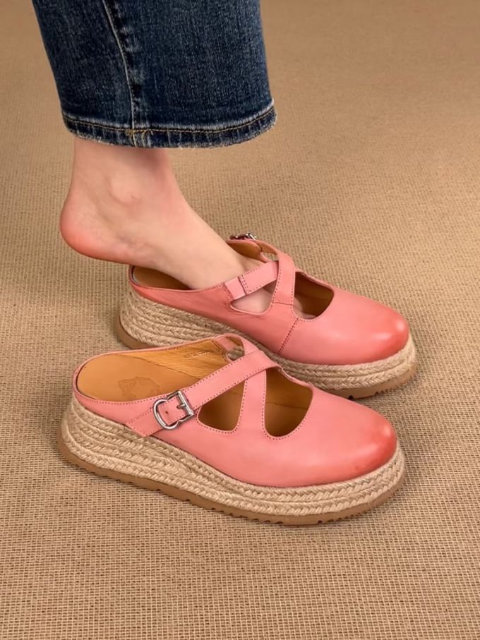 圆头 袢扣 中口鞋 皮革 