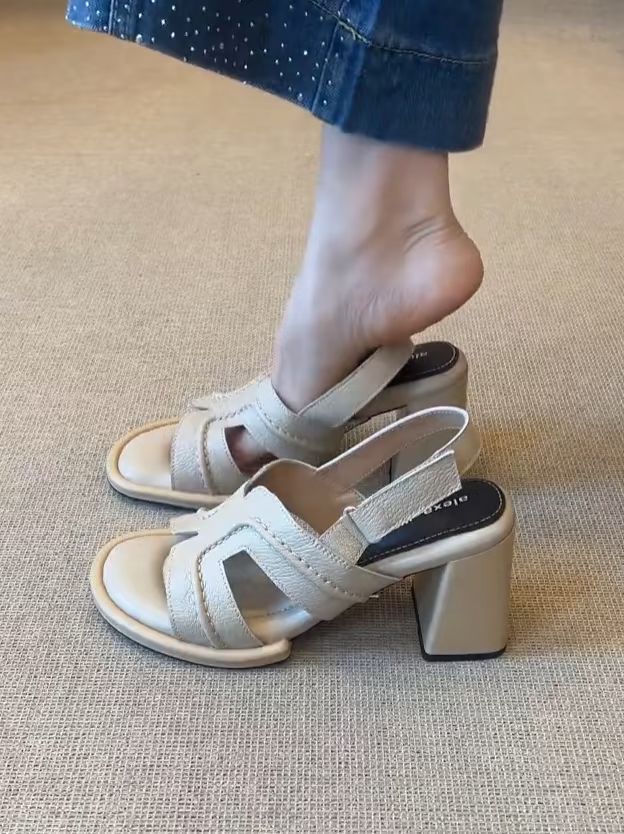 粗跟 无帮 皮革