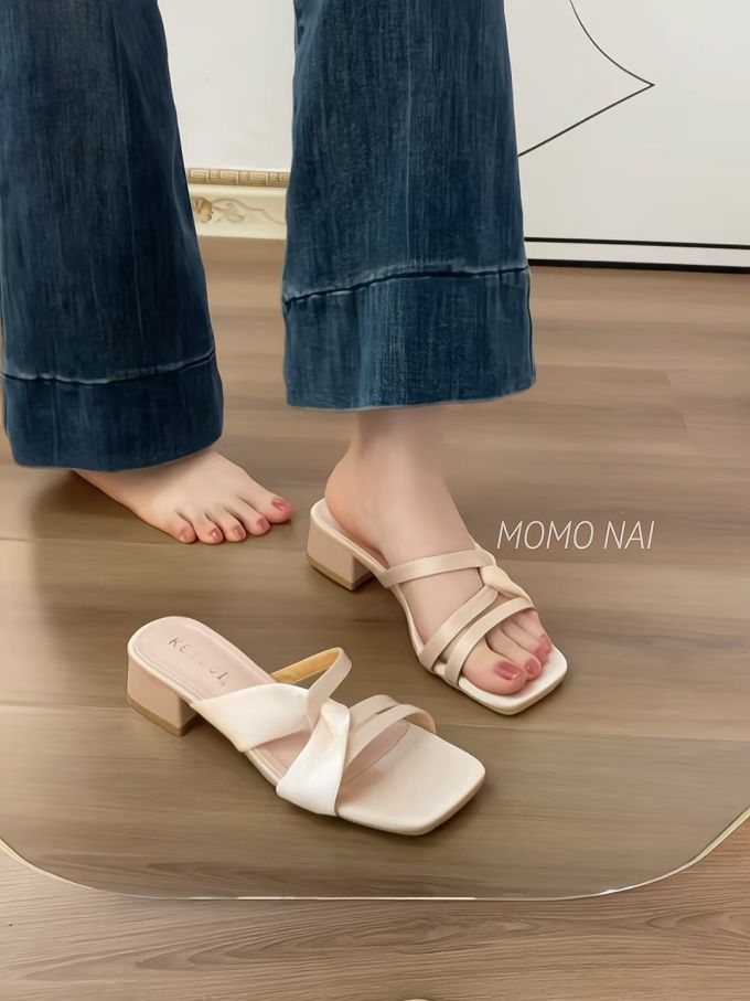 中跟 粗跟 无帮 皮革