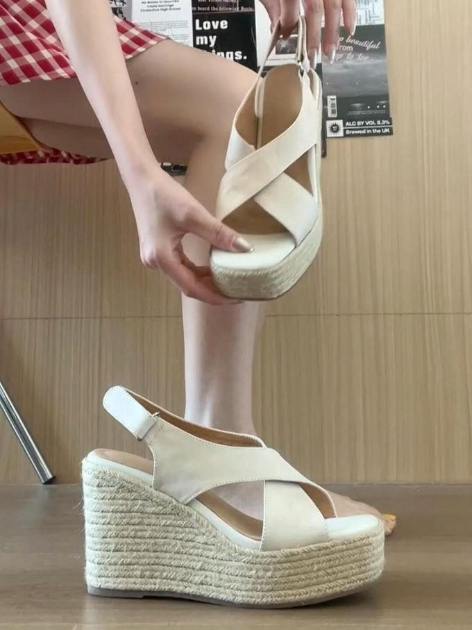 坡跟 无帮 皮革