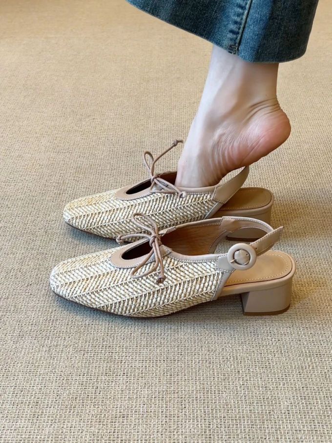 粗跟 无帮 袢扣 