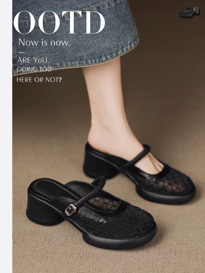 圆头 袢扣 中口鞋 蕾丝