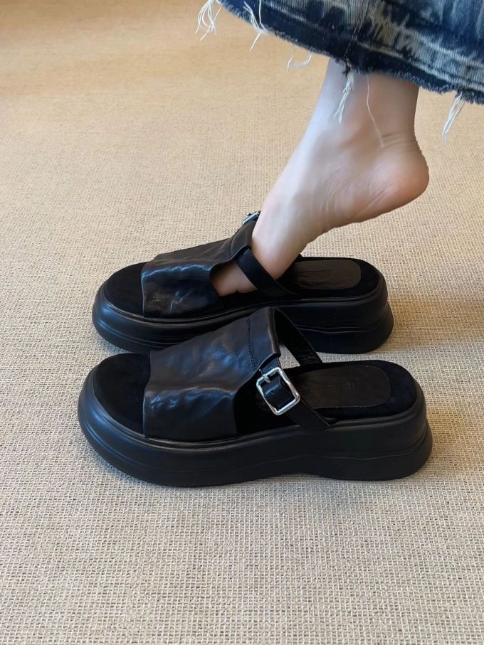 厚底 圆头 中口鞋 皮革