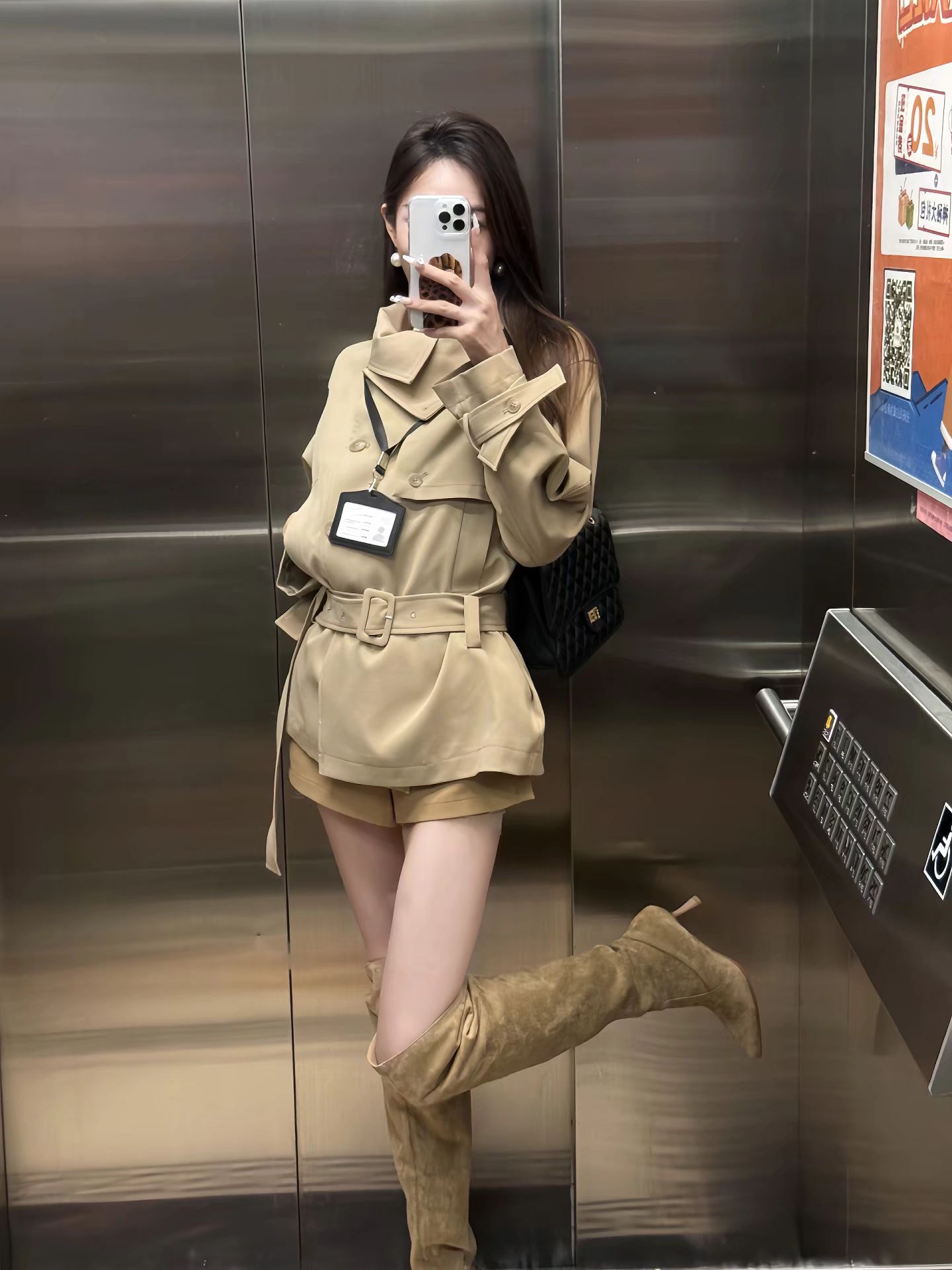 风衣 H型 翻领 中长袖 基础袖 基础扣饰  - VALI鞋履AI设计主图