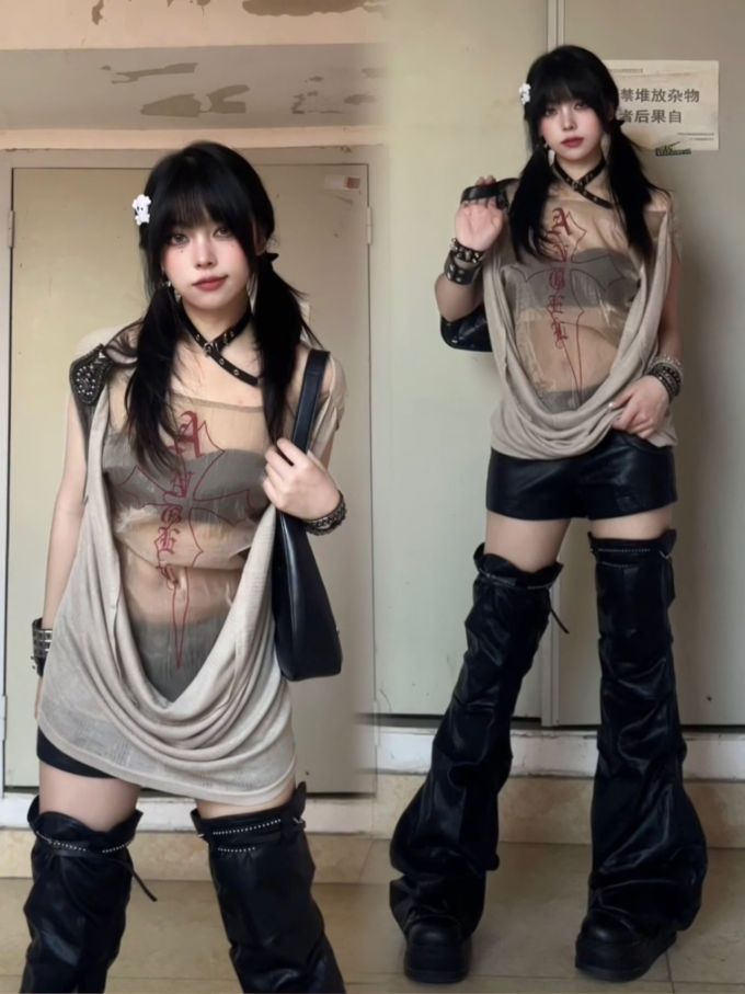 针织面料 解构 无袖 印花 Y2K 辣妹